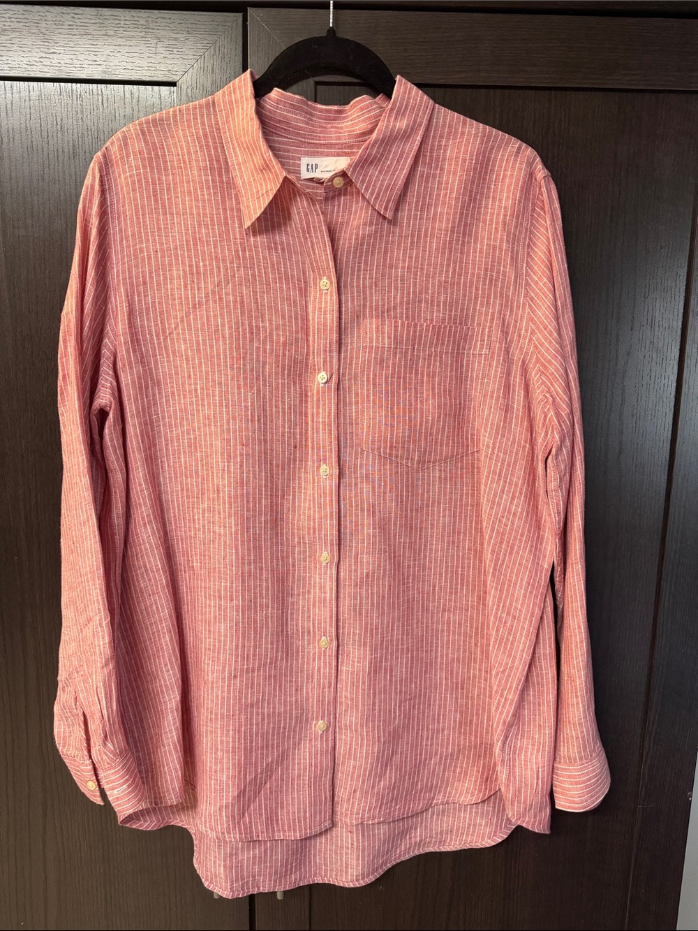 GAP Women’s Pink Striped Boyfriend Fit Button-Down Shirt